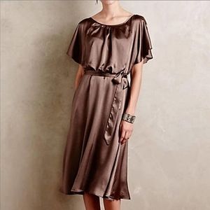 Anthropologie HD in Paris Ravie satin dress size 8 taupe